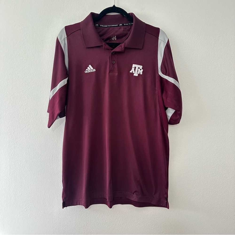 Adidas Team Performance Texas A&M Polo Shirt Maroon Short Sleeve Men M